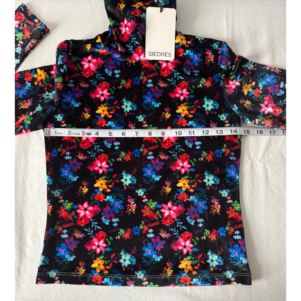 New Siedres Cody Velvet Floral Printed Fitted Turtleneck Top Size S - Picture 8 of 11